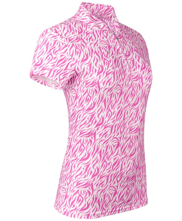Pure Golf Ladies Rise Azalea Zebra Cap Sleeve Zipped Polo Shirt