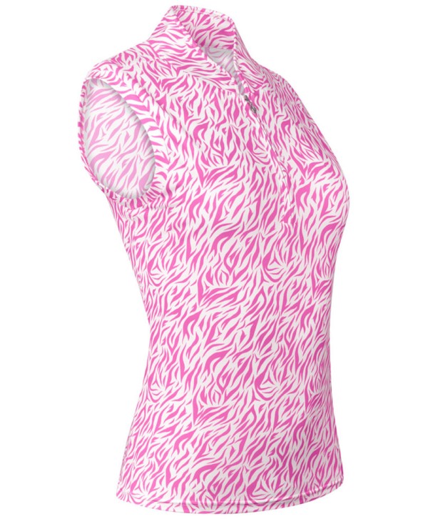 Pure Golf Ladies Rise Azalea Zebra Sleeveless Zipped Polo Shirt