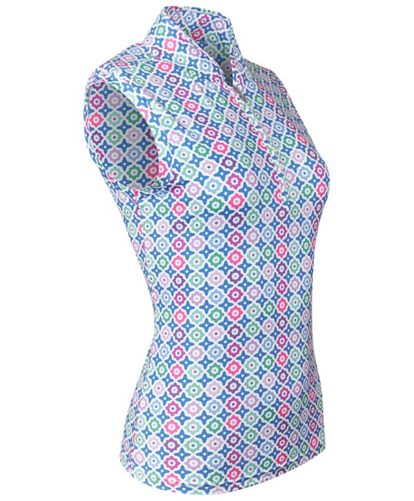 Pure Golf Ladies Rise Geoflower Sleeveless Zipped Polo Shirt