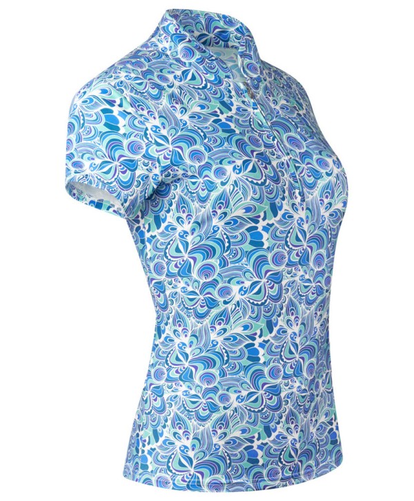 Pure Golf Ladies Rise Peacock Swirl Cap Sleeve Polo Shirt