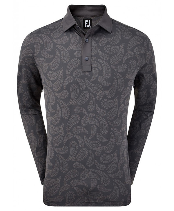 FootJoy Mens Long Sleeve Dot Geo Jacquard Polo Shirt