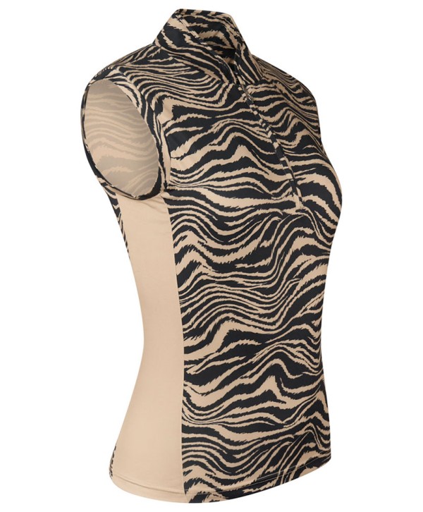 Pure Golf Ladies Bay Sand Safari Sleeveless Zipped Polo Shirt