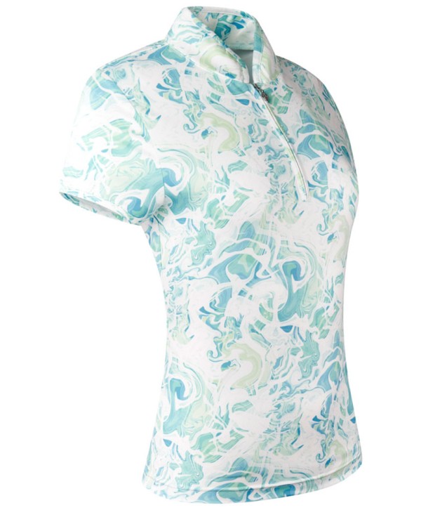 Pure Golf Ladies Rise Aquamarine Lake Cap Sleeve Zipped Polo Shirt