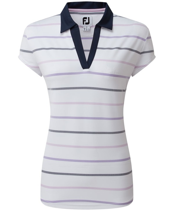 Dámské golfové triko FootJoy Cap Sleeve Birdseye Stripe Smooth Jacquard